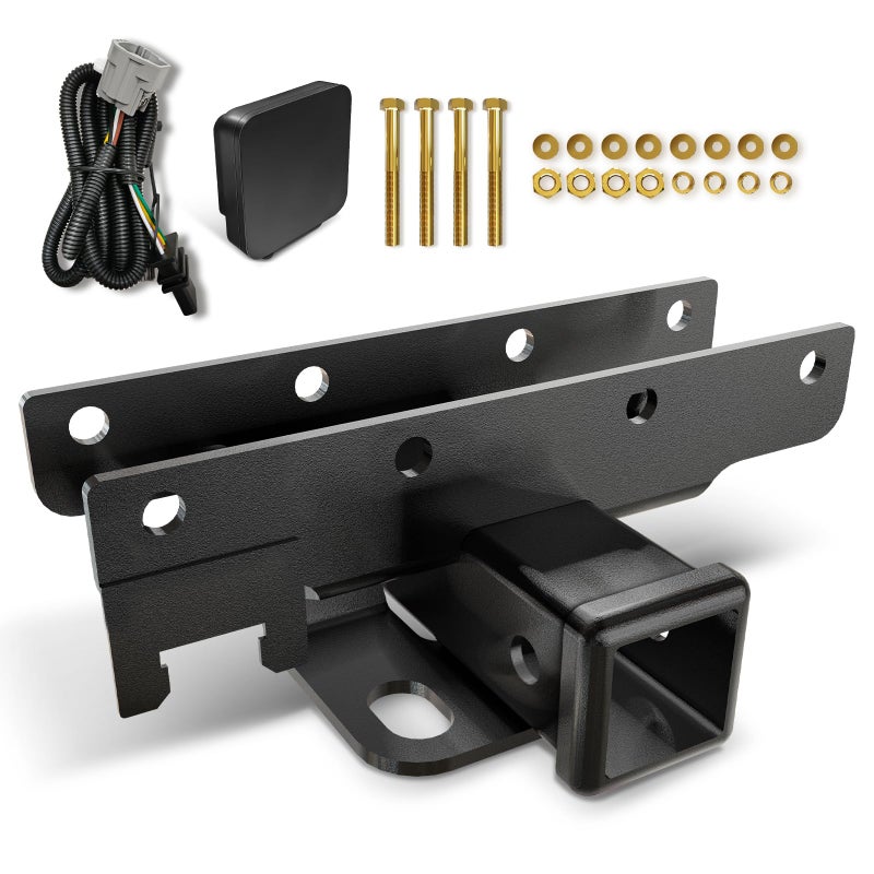 YZONA for Jeep Wrangler Tow Hitch Trailer Kit with 4-Pin Wiring Harness Compatible with 2007-2018 Jeep Wrangler JK JKU Hitch Receiver with Cover  2 Inch Rear Bumper Towing Combo (2/4 Doors Unlimited) - Image 1